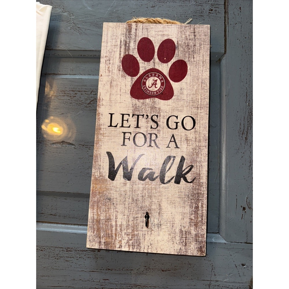 Alabama Crimson Tide Dog Puppy Leash Holder Sign‎ "Lets Go For A Walk"